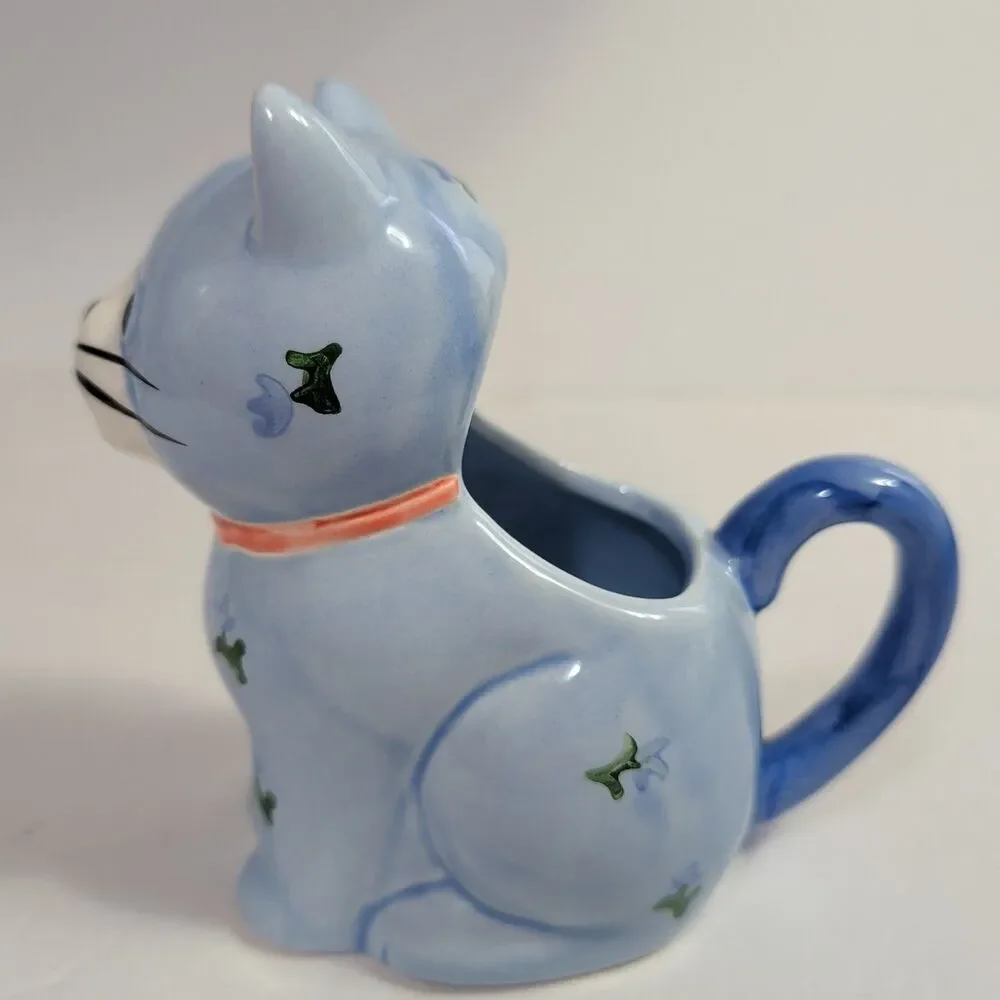 Vtg Otagiri Ceramic Blue Cat Salt & Pepper Shaker & Creamer Set 1980's